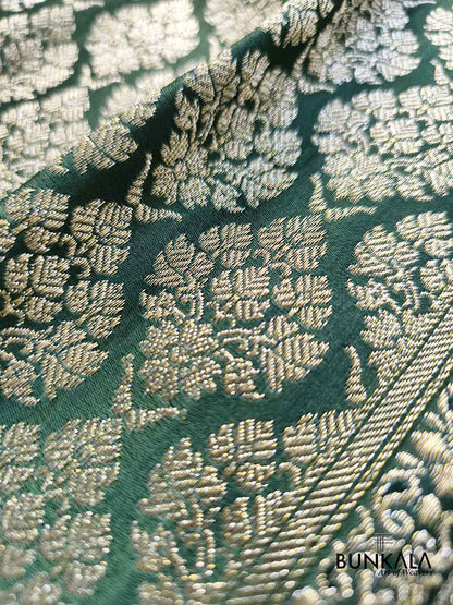 Emerald Green Brocade Weaved Banarasi Mashru Silk Saree