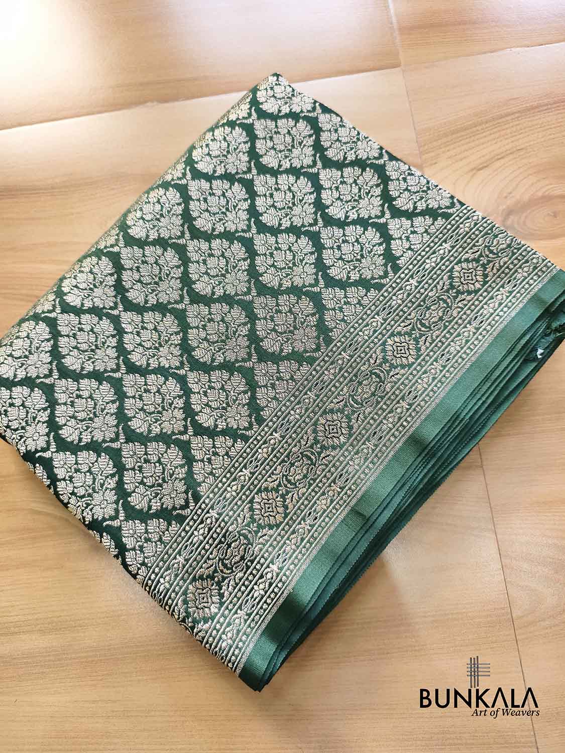 Emerald Green Brocade Weaved Banarasi Mashru Silk Saree
