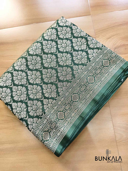 Emerald Green Brocade Weaved Banarasi Mashru Silk Saree