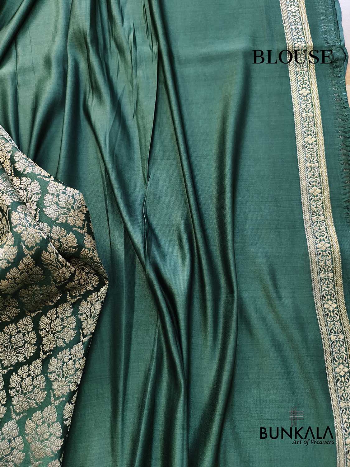 Emerald Green Brocade Weaved Banarasi Mashru Silk Saree