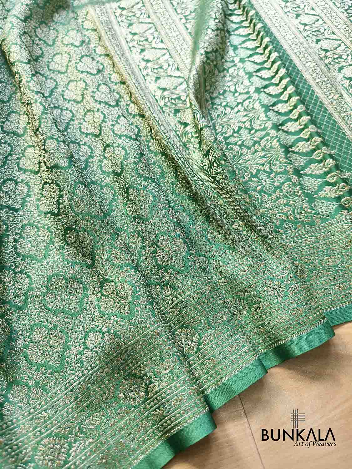 Sea Green Brocade Weaved Banarasi Mashru Silk Saree
