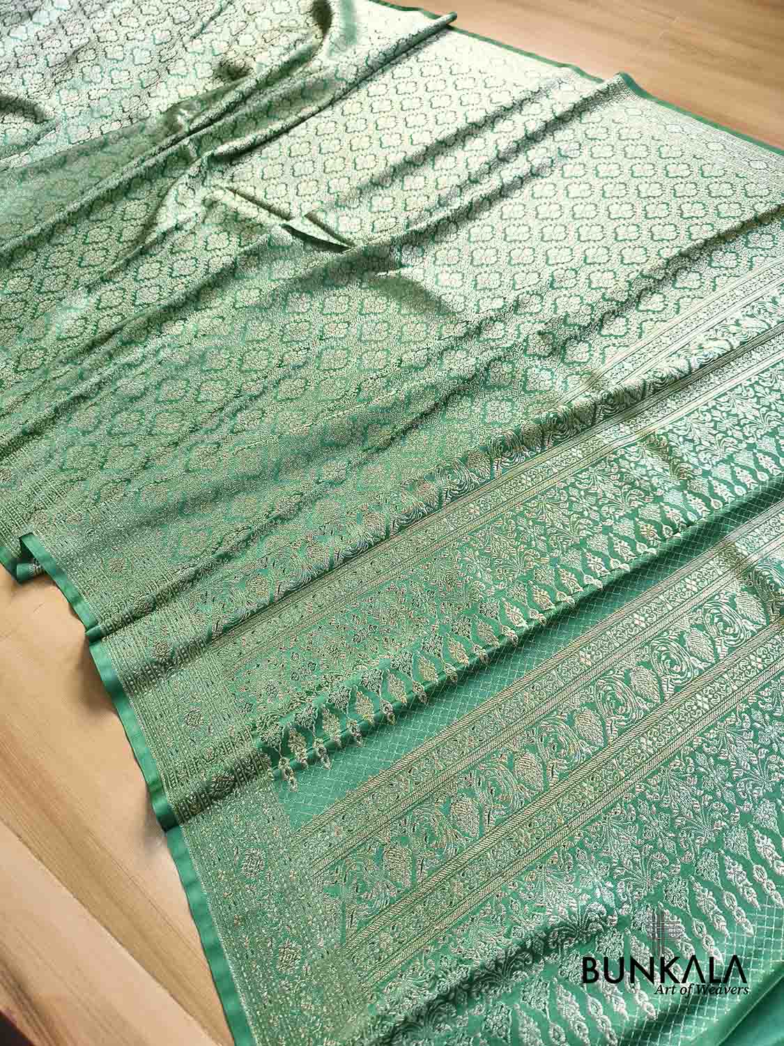 Sea Green Brocade Weaved Banarasi Mashru Silk Saree