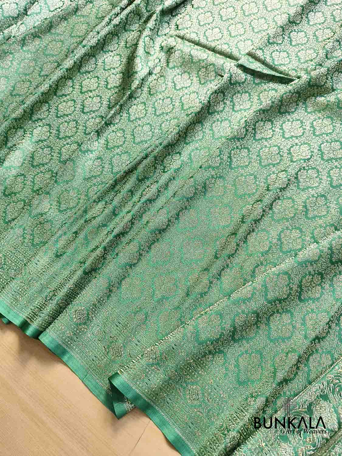 Sea Green Brocade Weaved Banarasi Mashru Silk Saree