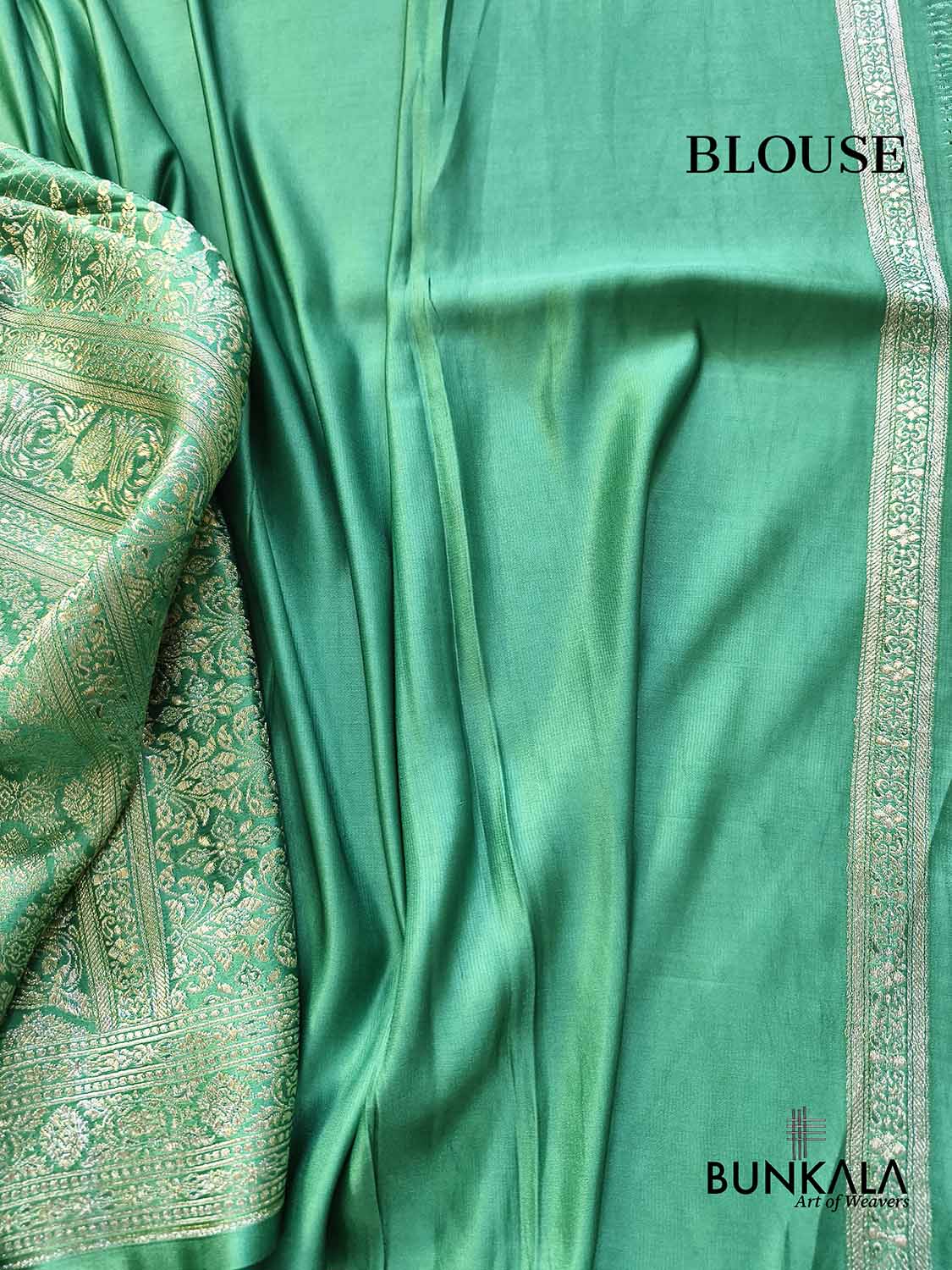 Sea Green Brocade Weaved Banarasi Mashru Silk Saree