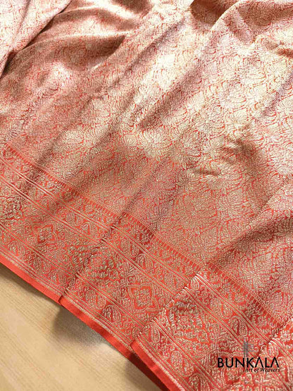 Burnt Orange Vintage Motif Big Border Brocade Weaved Banarasi Mashru Silk Saree