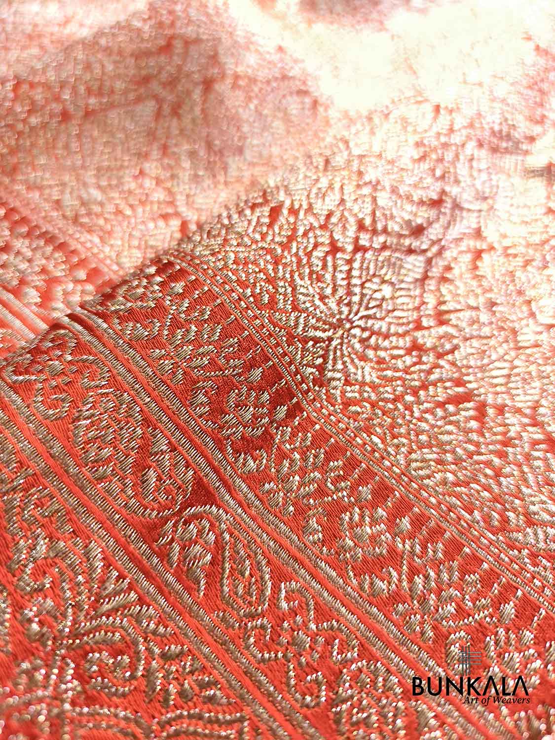 Burnt Orange Vintage Motif Big Border Brocade Weaved Banarasi Mashru Silk Saree