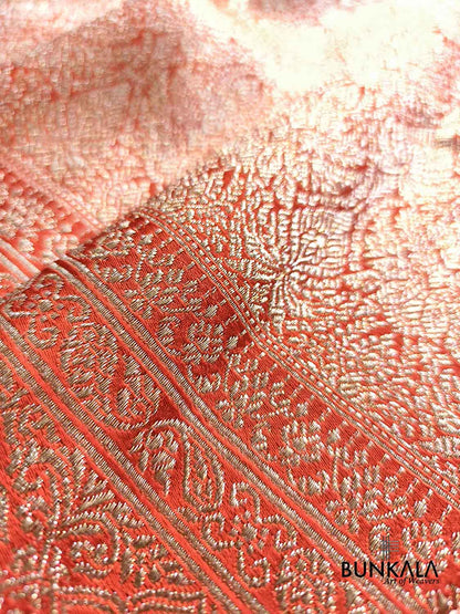 Burnt Orange Vintage Motif Big Border Brocade Weaved Banarasi Mashru Silk Saree