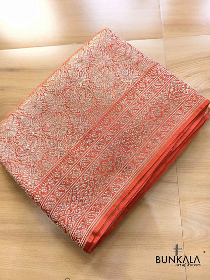 Burnt Orange Vintage Motif Big Border Brocade Weaved Banarasi Mashru Silk Saree