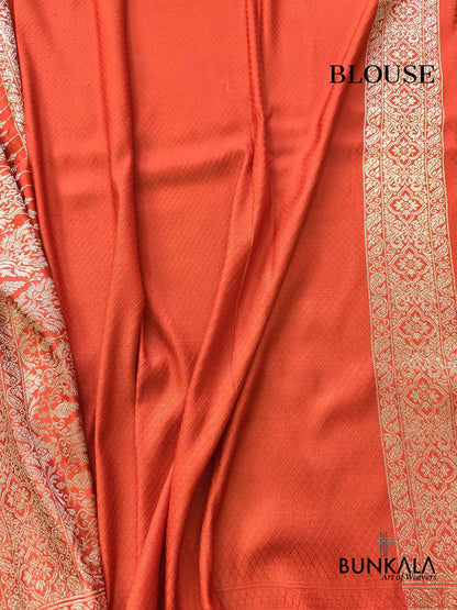 Burnt Orange Vintage Motif Big Border Brocade Weaved Banarasi Mashru Silk Saree