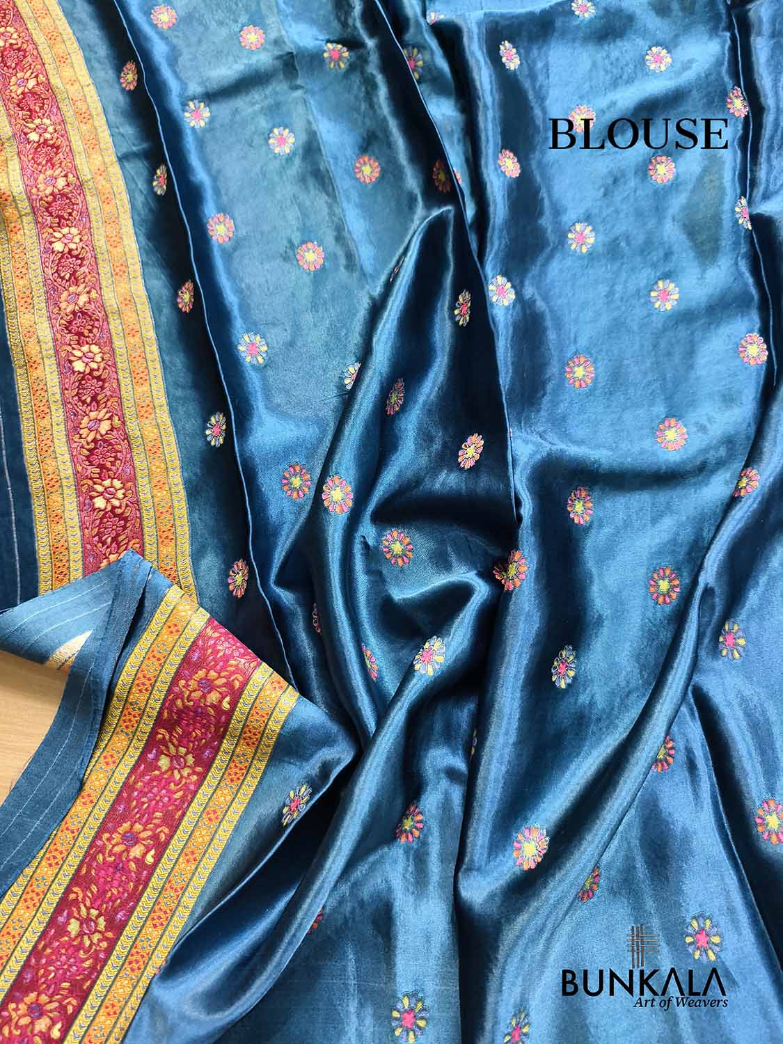 Peacock Blue Banarasi Kani Work Pattern Multicolor Floral Jaal Mashru Silk Saree