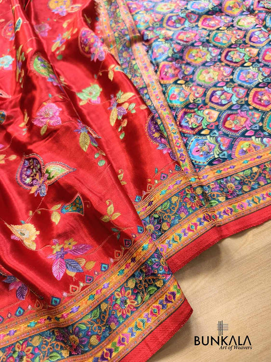 Maharani Red Banarasi Kani Work Pattern Multicolor Floral Jaal Mashru Silk Saree
