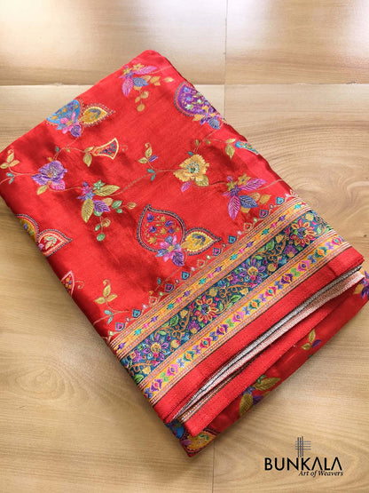Maharani Red Banarasi Kani Work Pattern Multicolor Floral Jaal Mashru Silk Saree