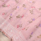 Baby Pink Multicolor Thread Work Rose Design Embroidered Organza Saree