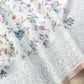 Light Blue Multicolor Thread Work Floral Jaal Design Embroidered Organza Saree