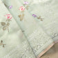 Light Pastel Green Multicolor Thread Work Rose Design Embroidered Organza Saree
