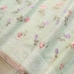 Light Pastel Green Multicolor Thread Work Rose Design Embroidered Organza Saree