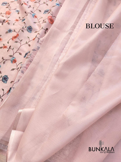 Light Pink Multicolor Thread Work Floral Jaal Design Embroidered Organza Saree