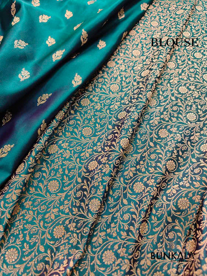 Green Dual Tone Floral Buti Weaved Banarasi Mashru Silk Floral Border Saree