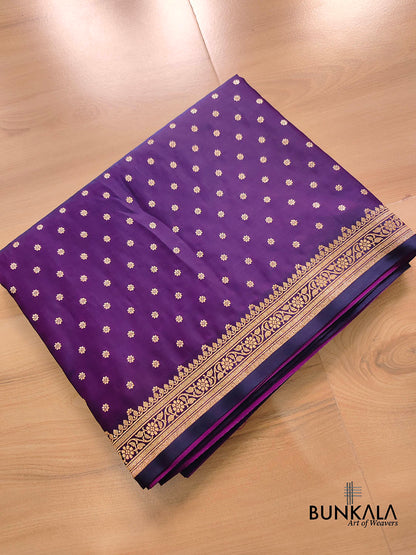 Dark Purple Flower Round Buti Weaved Banarasi Mashru Silk Floral Border Saree