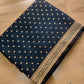 Jet Black Flower Round Buti Weaved Banarasi Mashru Silk Floral Border Saree