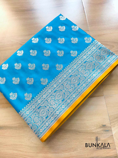 Ocean Blue Small Buti Weaved Banarasi Mashru Silk Saree