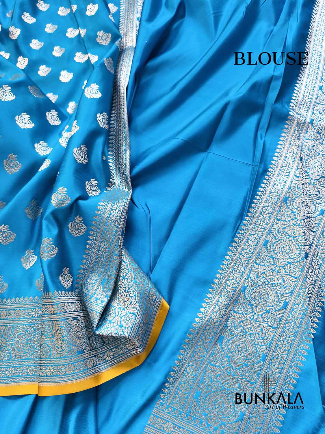 Ocean Blue Small Buti Weaved Banarasi Mashru Silk Saree