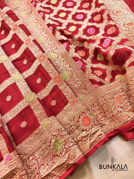 Rust Red Gharchola Meenakari Handloom Banarasi Pure Georgette Saree 