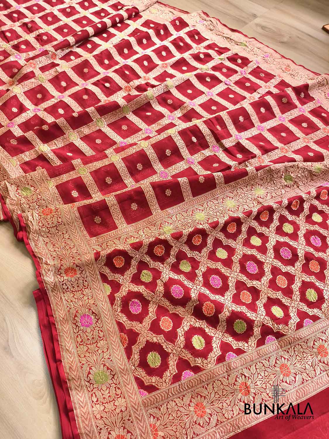 Rust Red Gharchola Meenakari Handloom Banarasi Pure Georgette Saree 