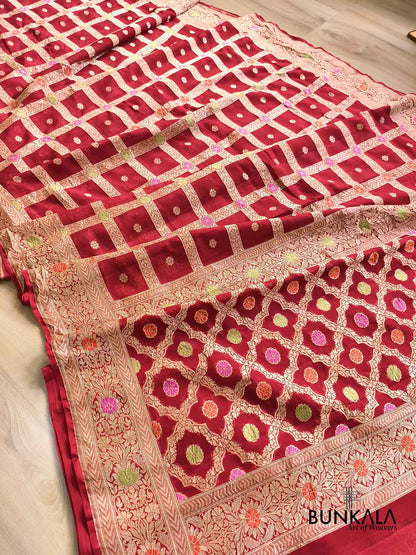 Rust Red Gharchola Meenakari Handloom Banarasi Pure Georgette Saree 