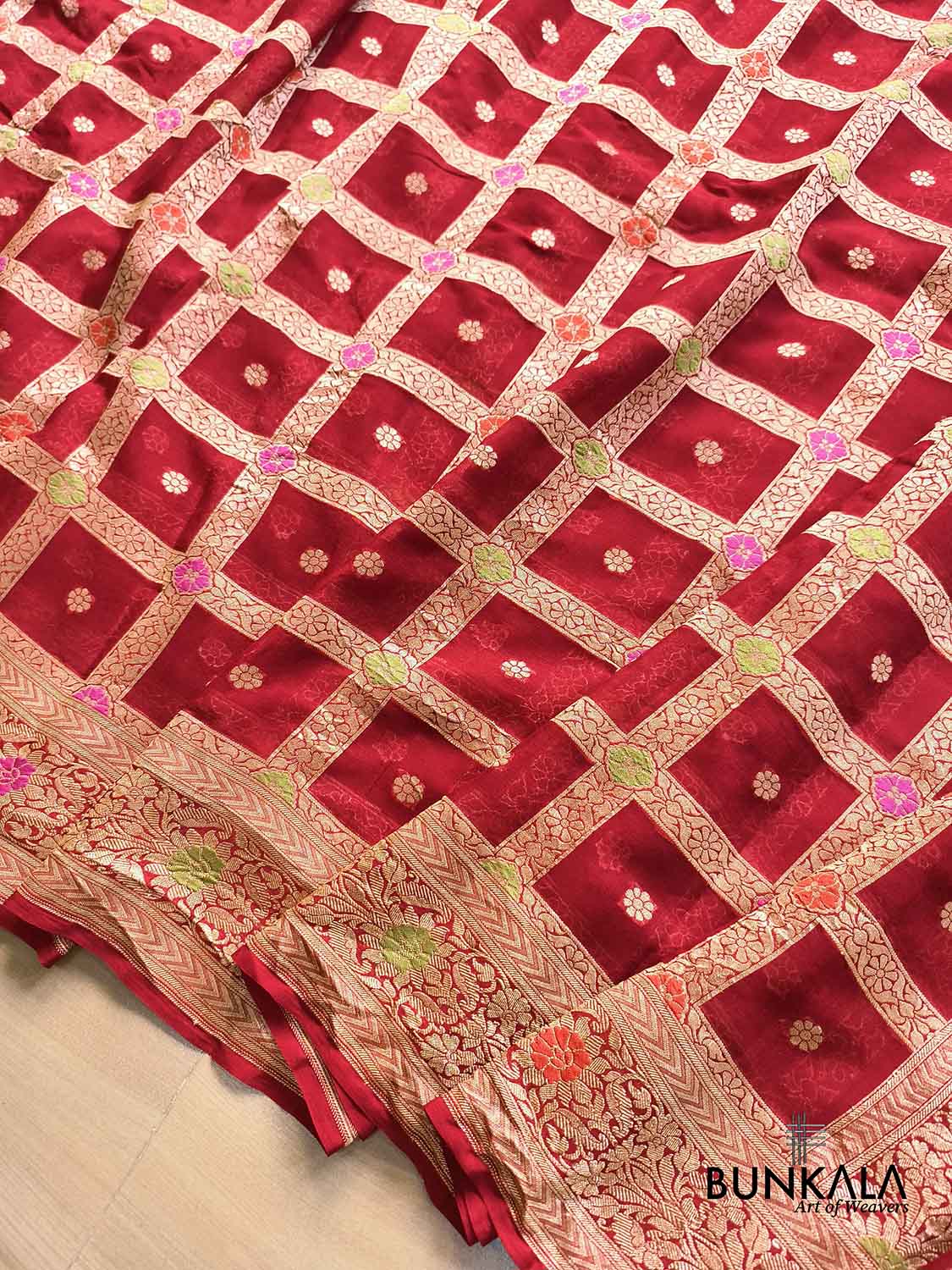 Rust Red Gharchola Meenakari Handloom Banarasi Pure Georgette Saree 
