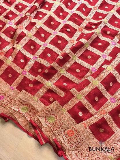 Rust Red Gharchola Meenakari Handloom Banarasi Pure Georgette Saree 
