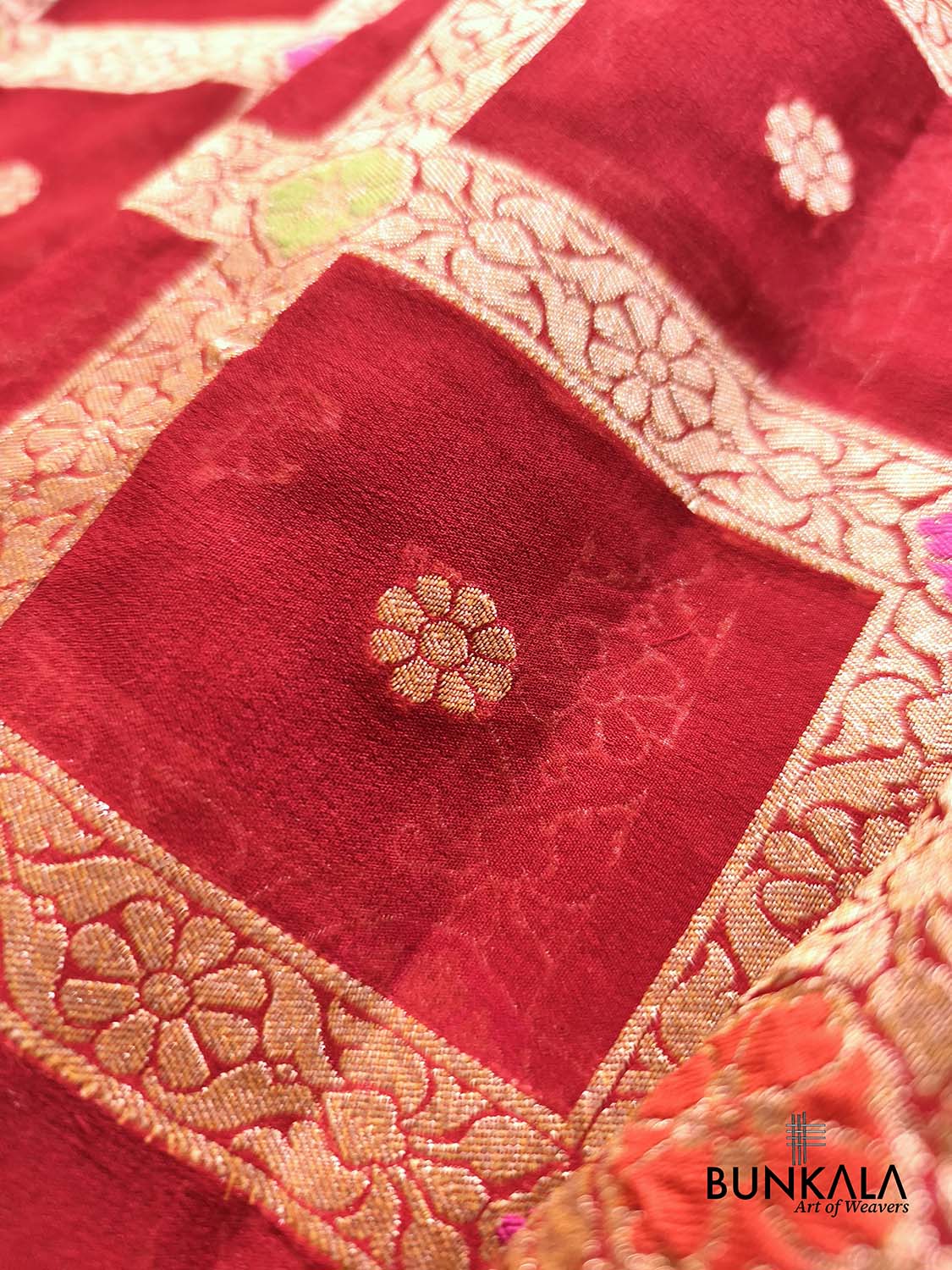 Rust Red Gharchola Meenakari Handloom Banarasi Pure Georgette Saree 