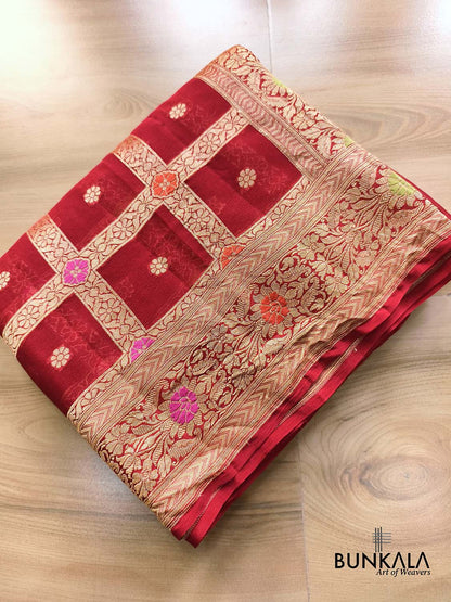 Rust Red Gharchola Meenakari Handloom Banarasi Pure Georgette Saree 