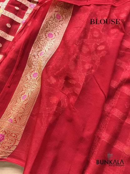Rust Red Gharchola Meenakari Handloom Banarasi Pure Georgette Saree 