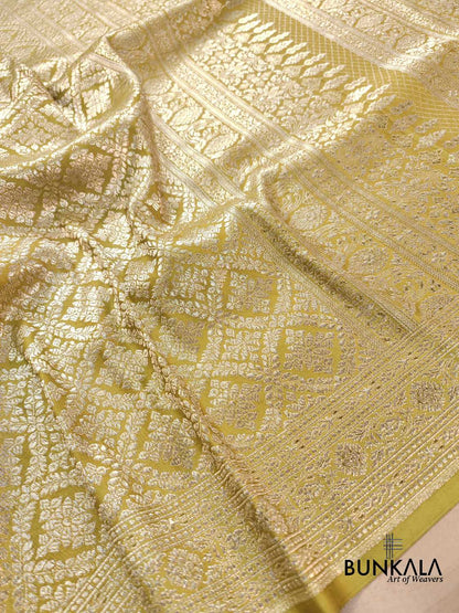 Olive Green Brocade Mashru Silk Banarasi Saree