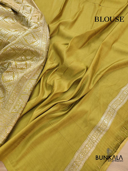 Olive Green Brocade Mashru Silk Banarasi Saree