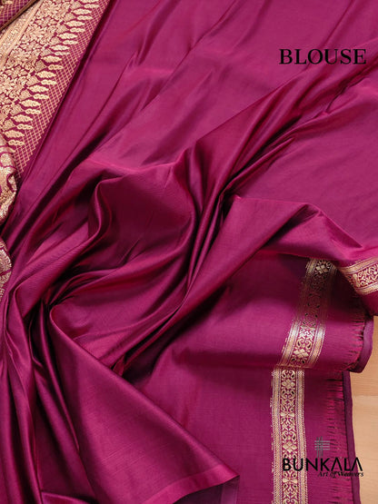 Deep Purple Brocade Mashru Silk Banarasi Saree