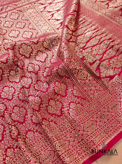 Bridal Beauty Dark Maroon Brocade Mashru Silk Banarasi Saree