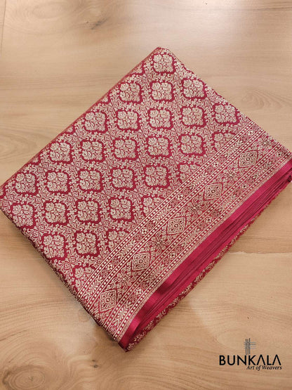 Bridal Beauty Dark Maroon Brocade Mashru Silk Banarasi Saree