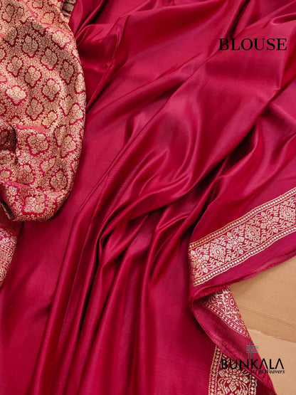 Bridal Beauty Dark Maroon Brocade Mashru Silk Banarasi Saree
