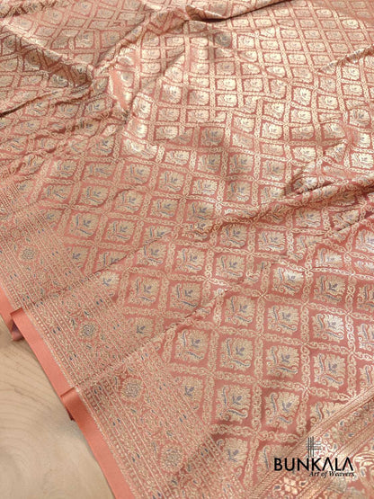 Glimmering Peach Meenakari Brocade Mashru Silk Banarasi Saree