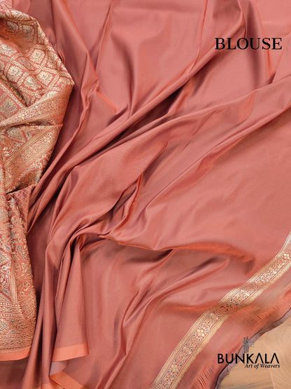 Glimmering Peach Meenakari Brocade Mashru Silk Banarasi Saree