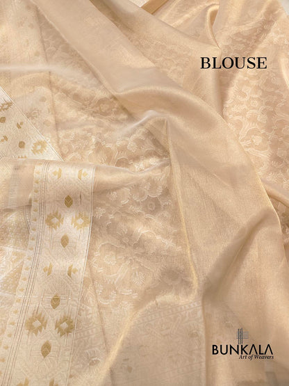 Golden Tissue Silk Patola Design Resham Handweaved Banarasi Saree