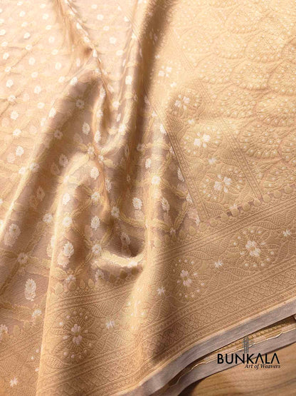 Golden Tissue Silk Jaal Design Resham Handweaved Banarasi Saree