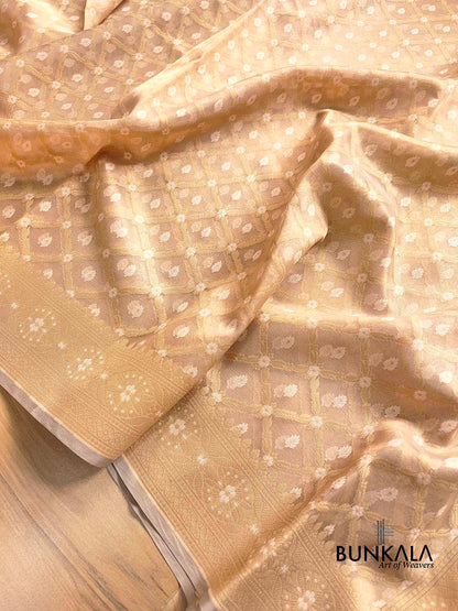 Golden Tissue Silk Jaal Design Resham Handweaved Banarasi Saree