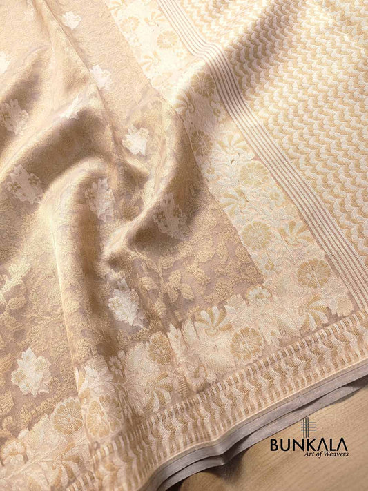 Golden Tissue Silk Floral Buta Jaal Design Resham Handweaved Banarasi Saree