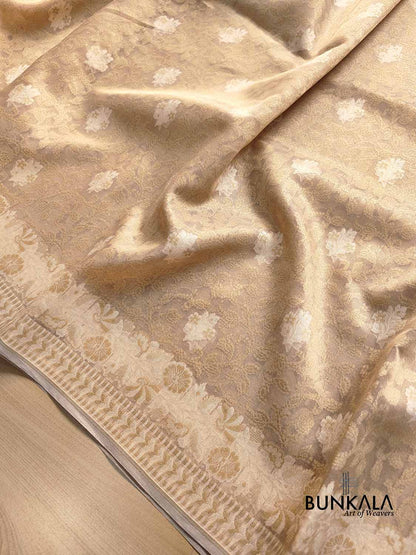 Golden Tissue Silk Floral Buta Jaal Design Resham Handweaved Banarasi Saree