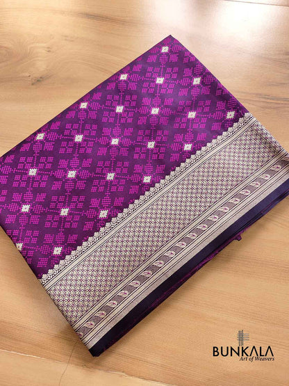 Bright Purple Mashru Silk Patola Design Jamewar Weaved Allover Small Buti Banarasi Saree