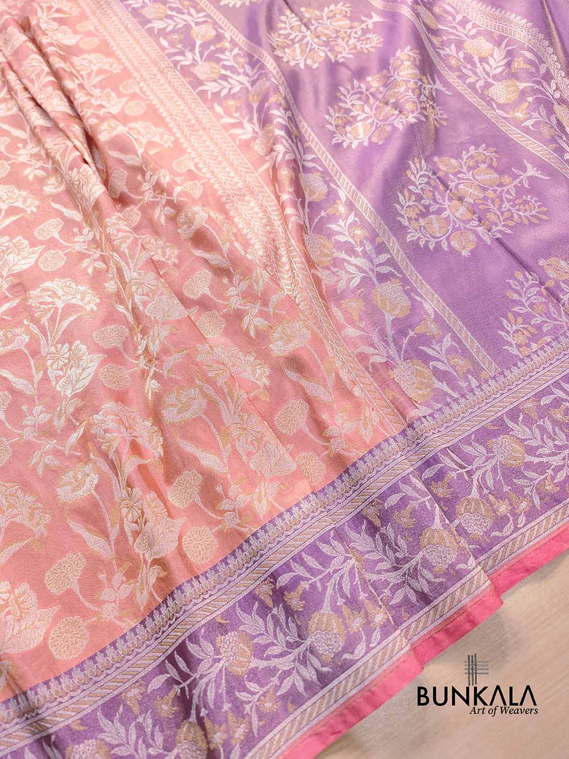Peach Pink Sona Rupa Jaal Handloom Banarasi Pure Tissue Silk Saree