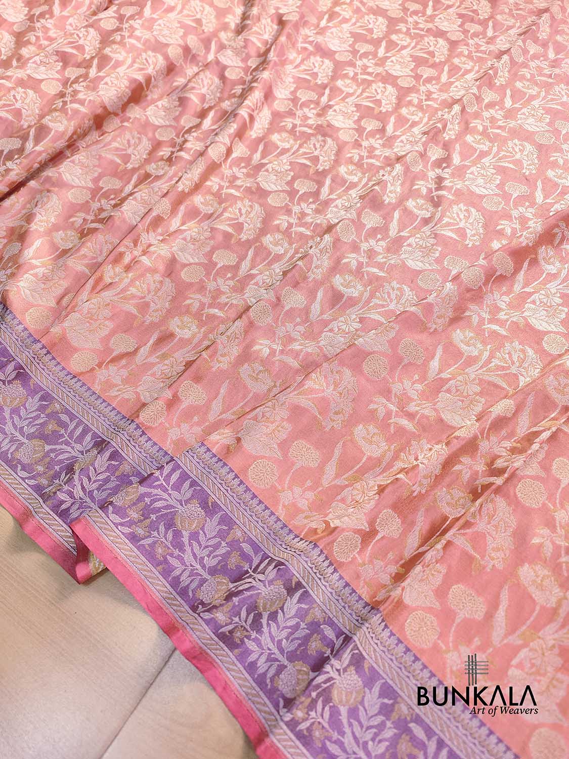Peach Pink Sona Rupa Jaal Handloom Banarasi Pure Tissue Silk Saree